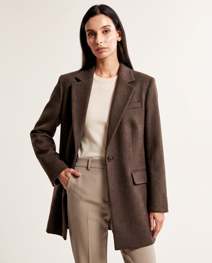 Longline Herringbone Blazer