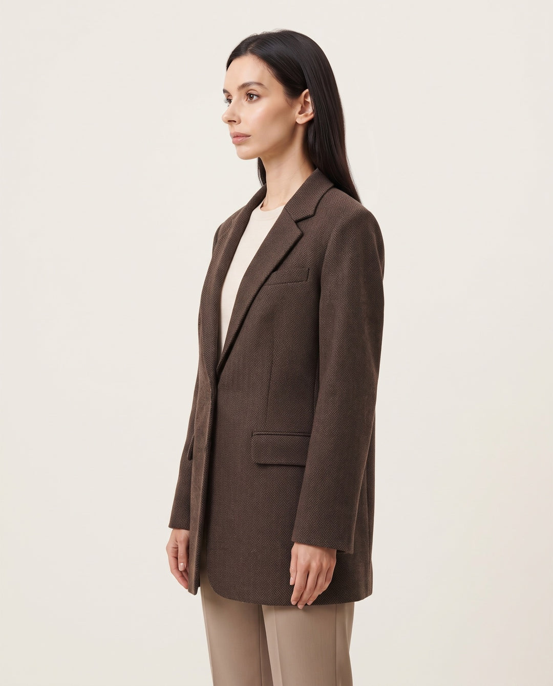 Longline Herringbone Blazer