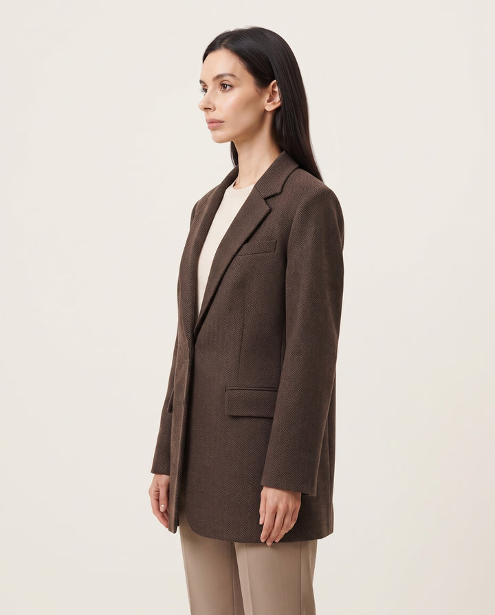 Longline Herringbone Blazer
