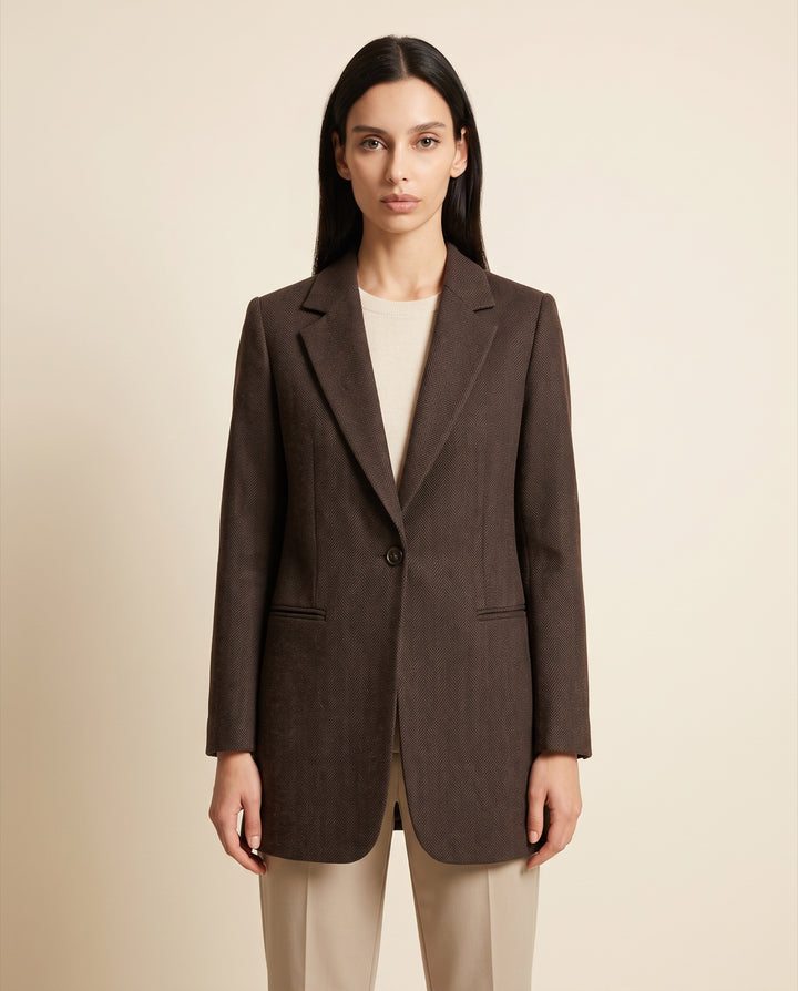 Longline Herringbone Blazer