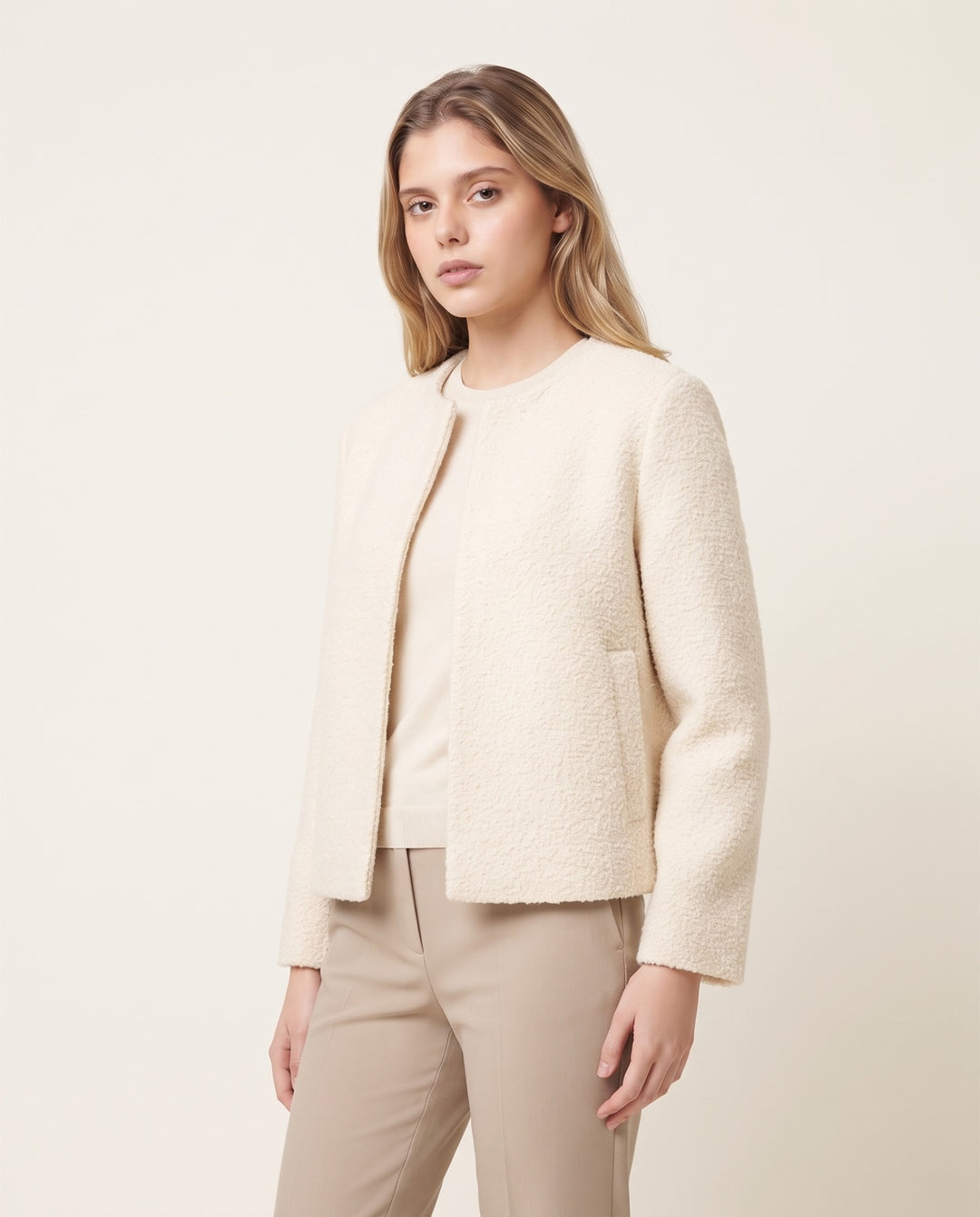 Collarless Bouclé Jacket