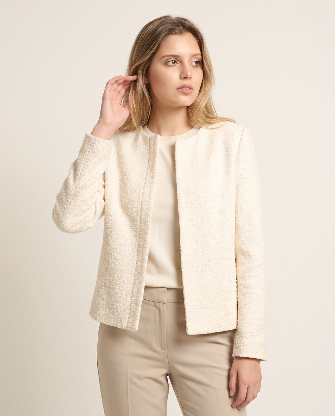 Collarless Bouclé Jacket