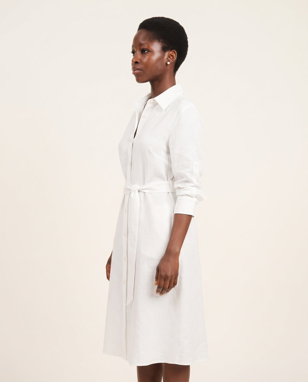 Linen-Blend Belted Shirt Dress