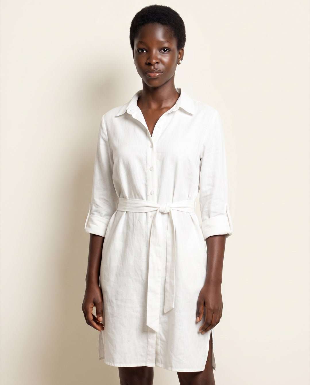 Linen-Blend Belted Shirt Dress