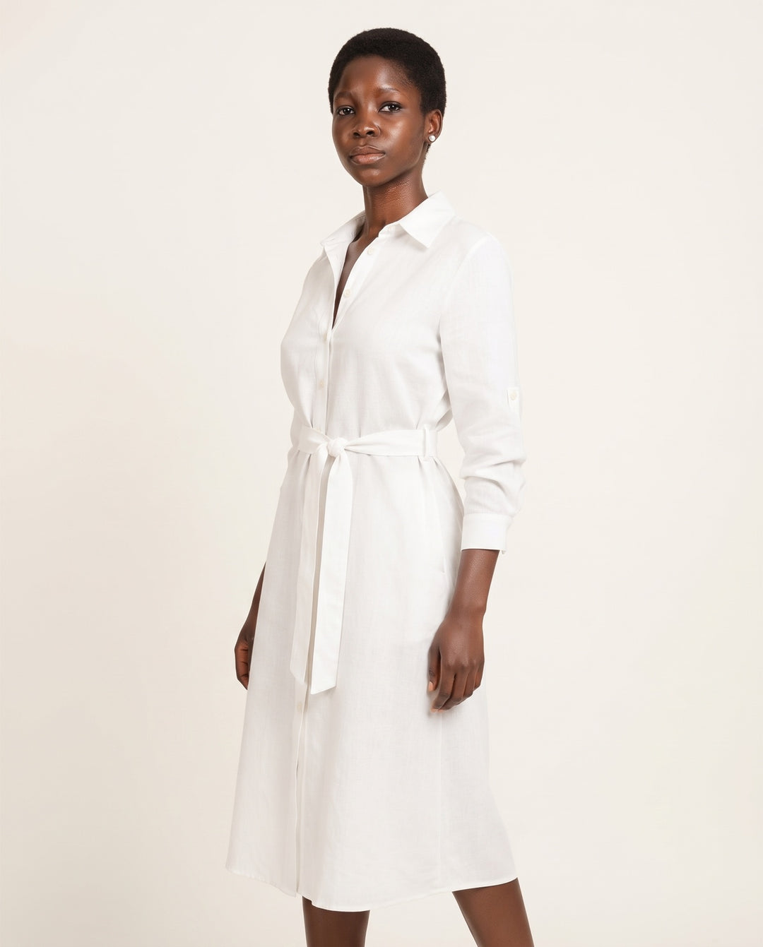 Linen-Blend Belted Shirt Dress