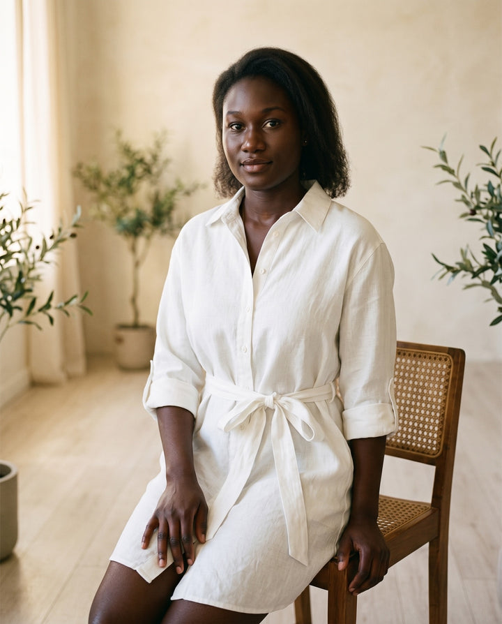 Linen-Blend Belted Shirt Dress