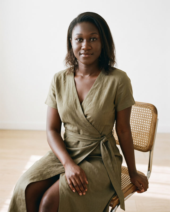Linen-Blend Wrap Midi Dress