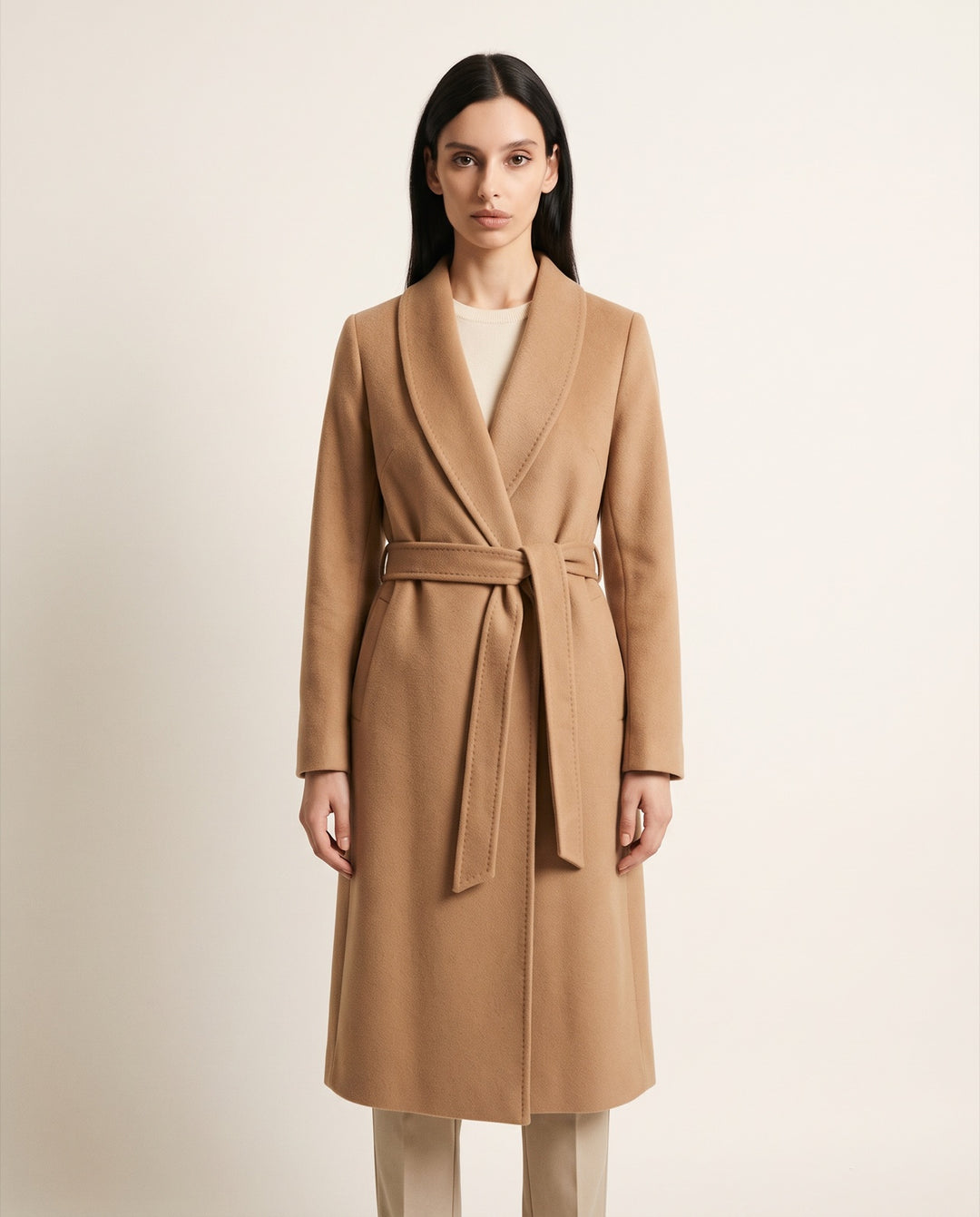 Belted Wool-Blend Wrap Coat