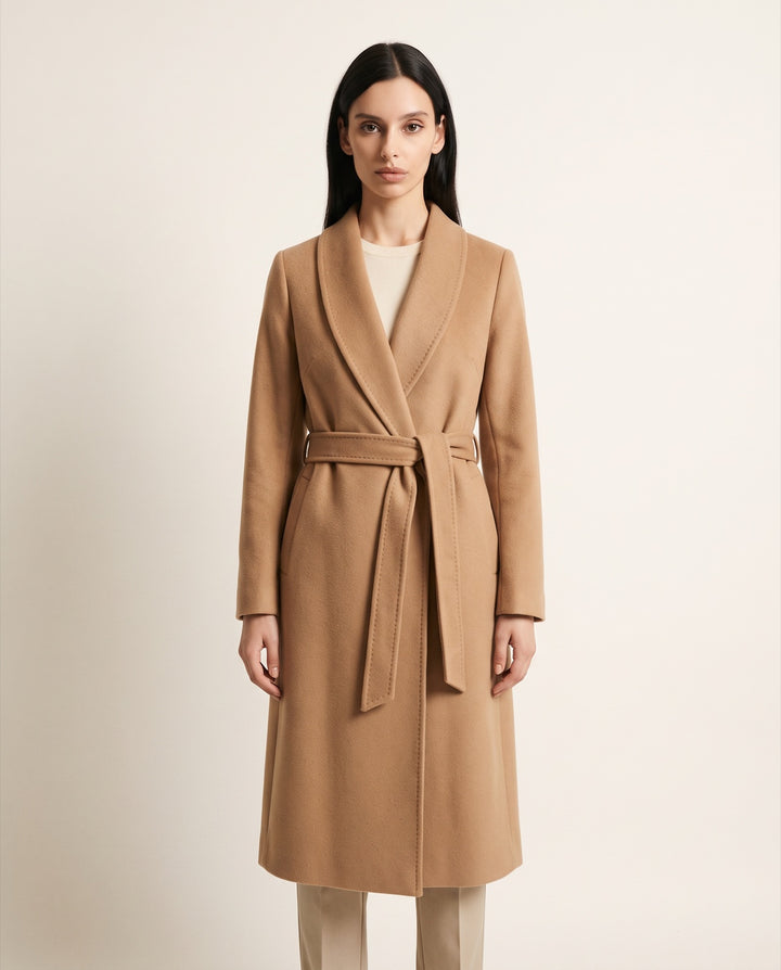 Belted Wool-Blend Wrap Coat