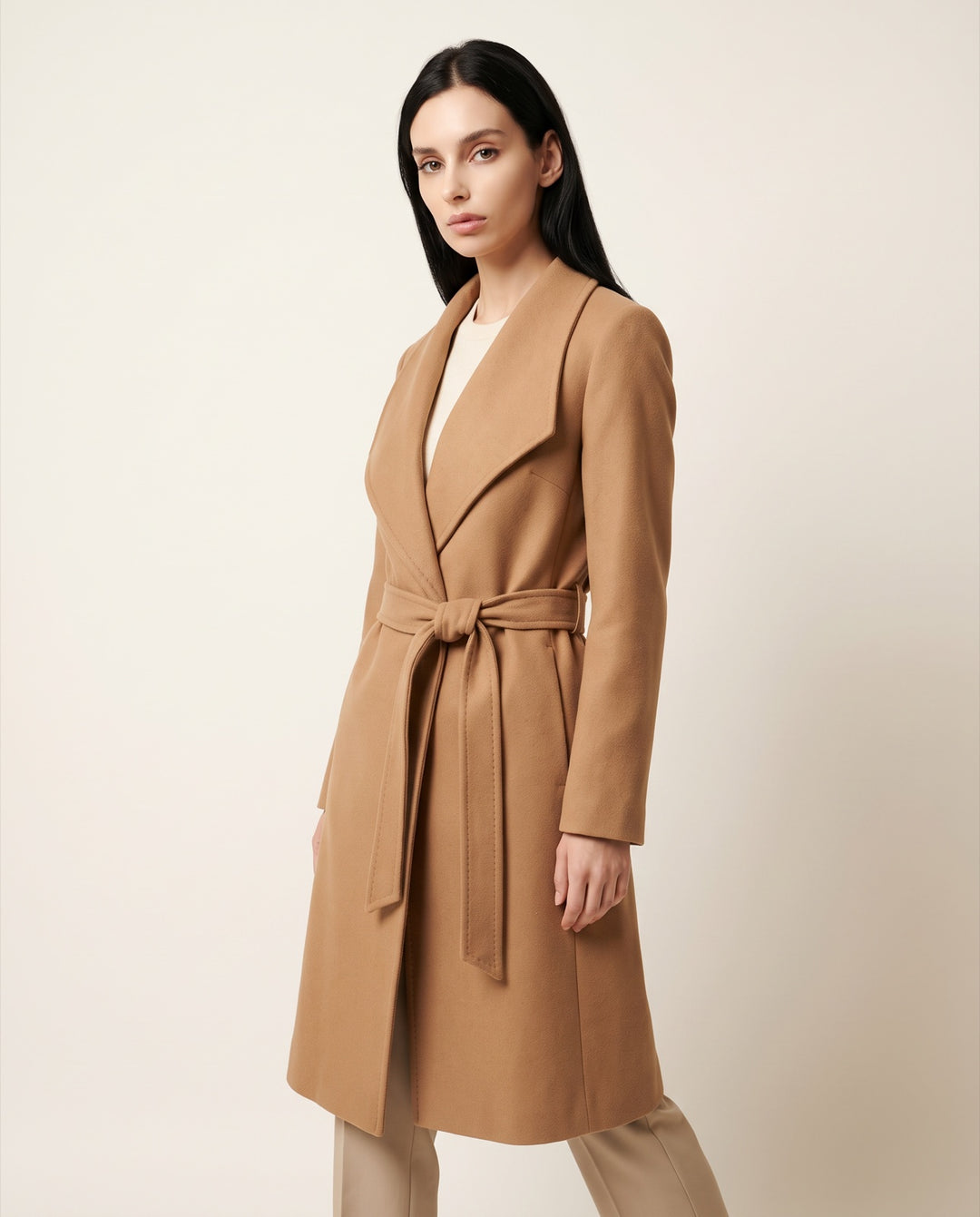 Belted Wool-Blend Wrap Coat