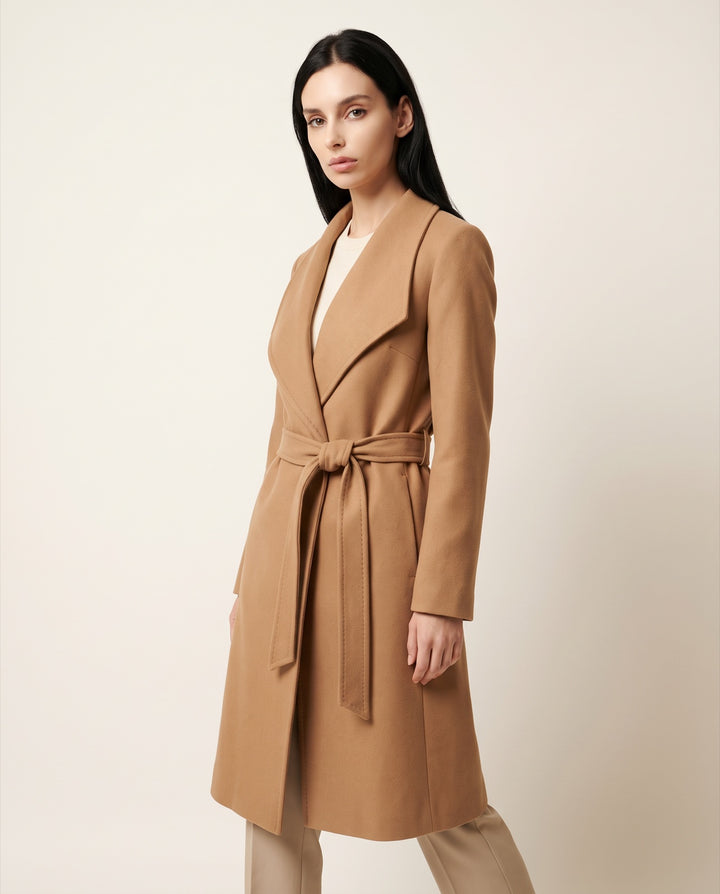 Belted Wool-Blend Wrap Coat
