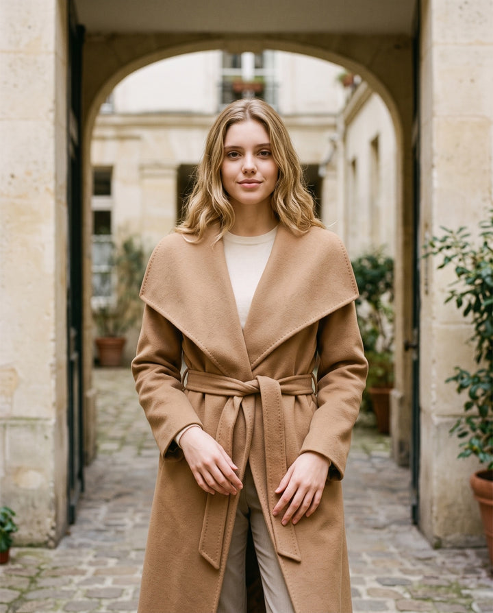 Belted Wool-Blend Wrap Coat