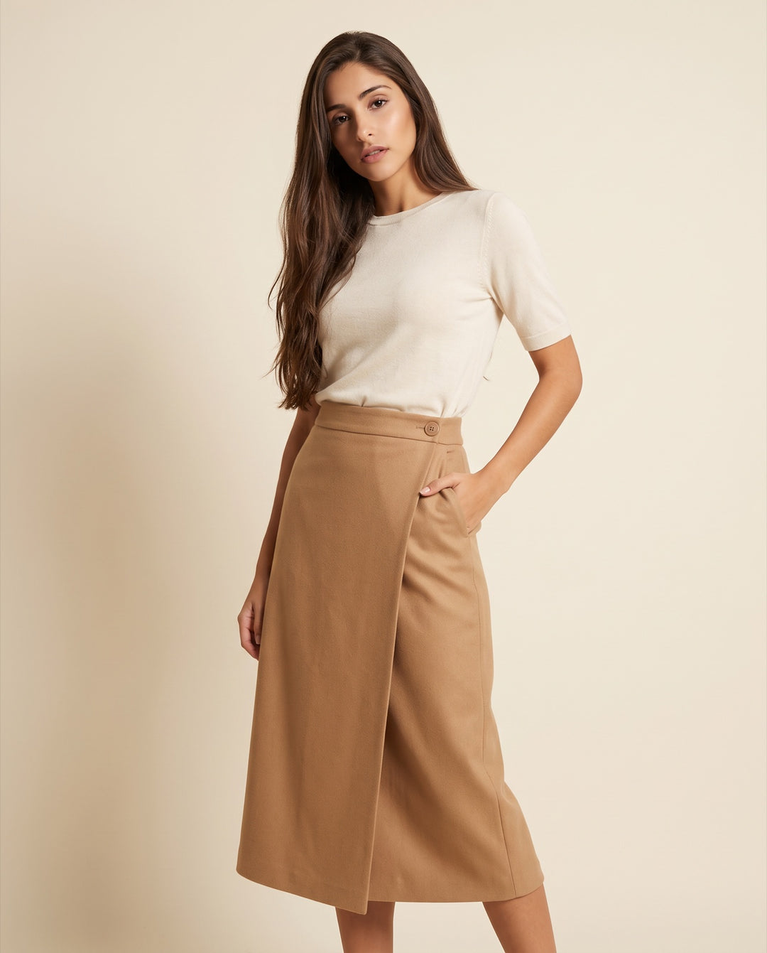 Tailored Wrap Midi Skirt