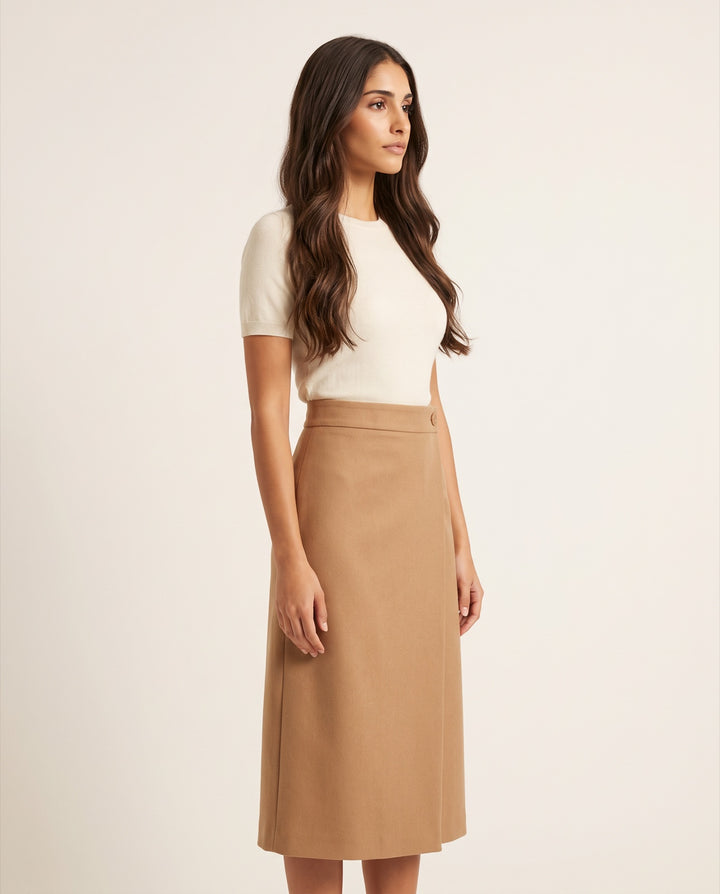 Tailored Wrap Midi Skirt