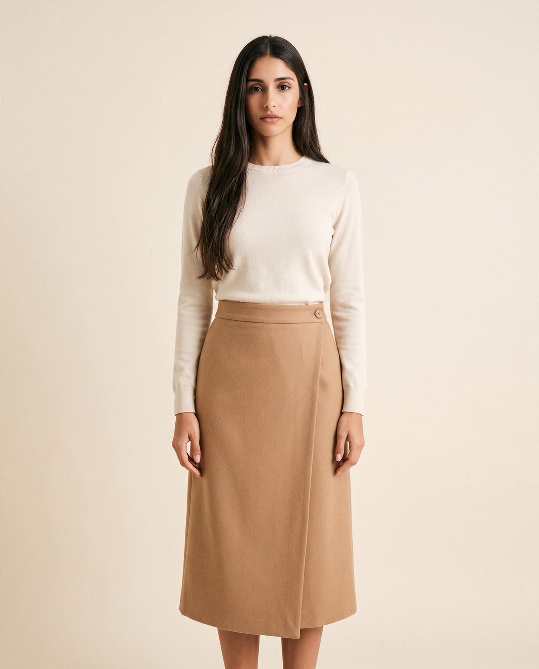 Tailored Wrap Midi Skirt