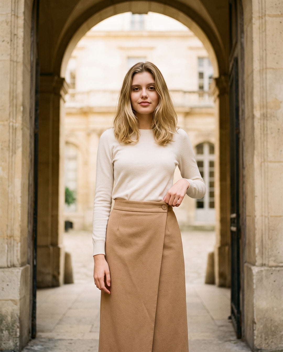 Tailored Wrap Midi Skirt