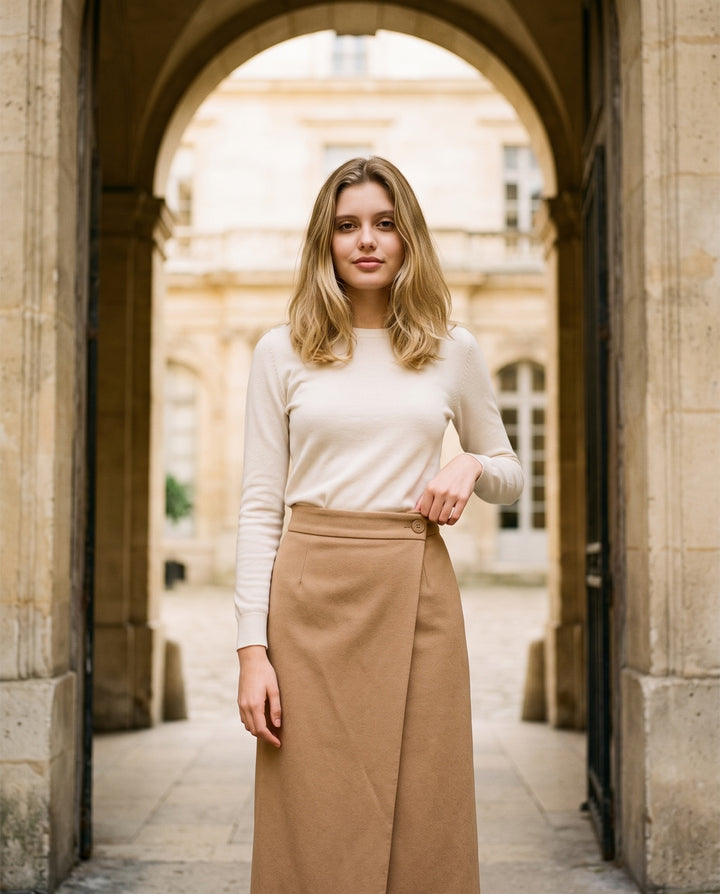 Tailored Wrap Midi Skirt