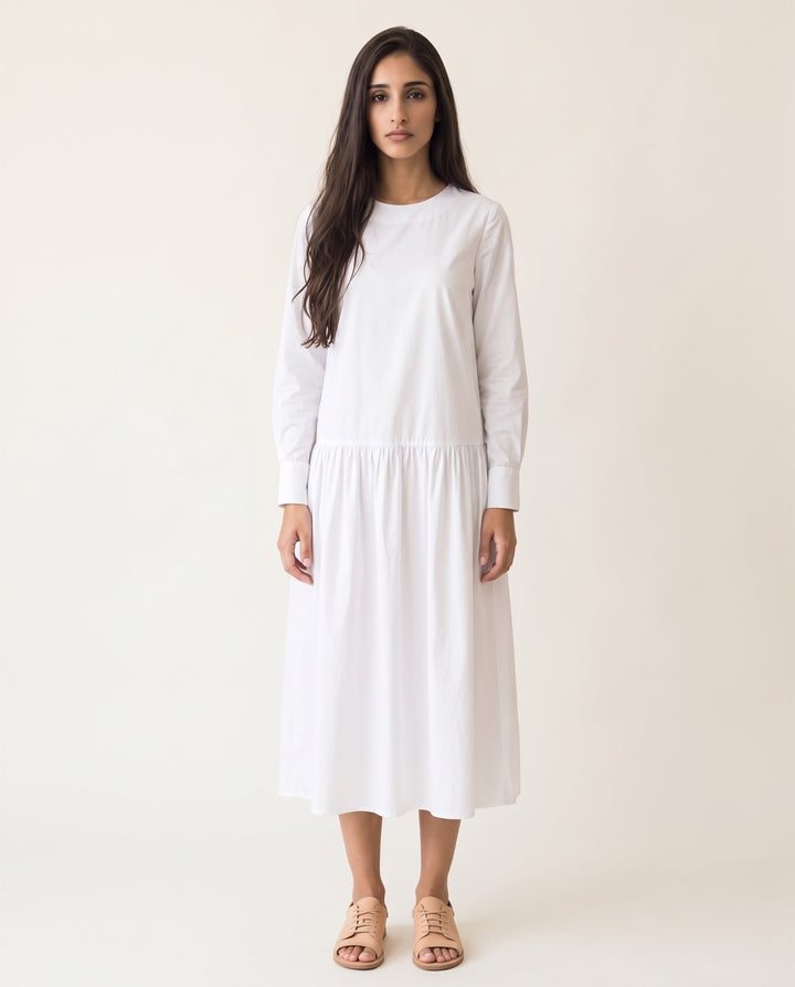 Drop-Waist Poplin Midi Dress