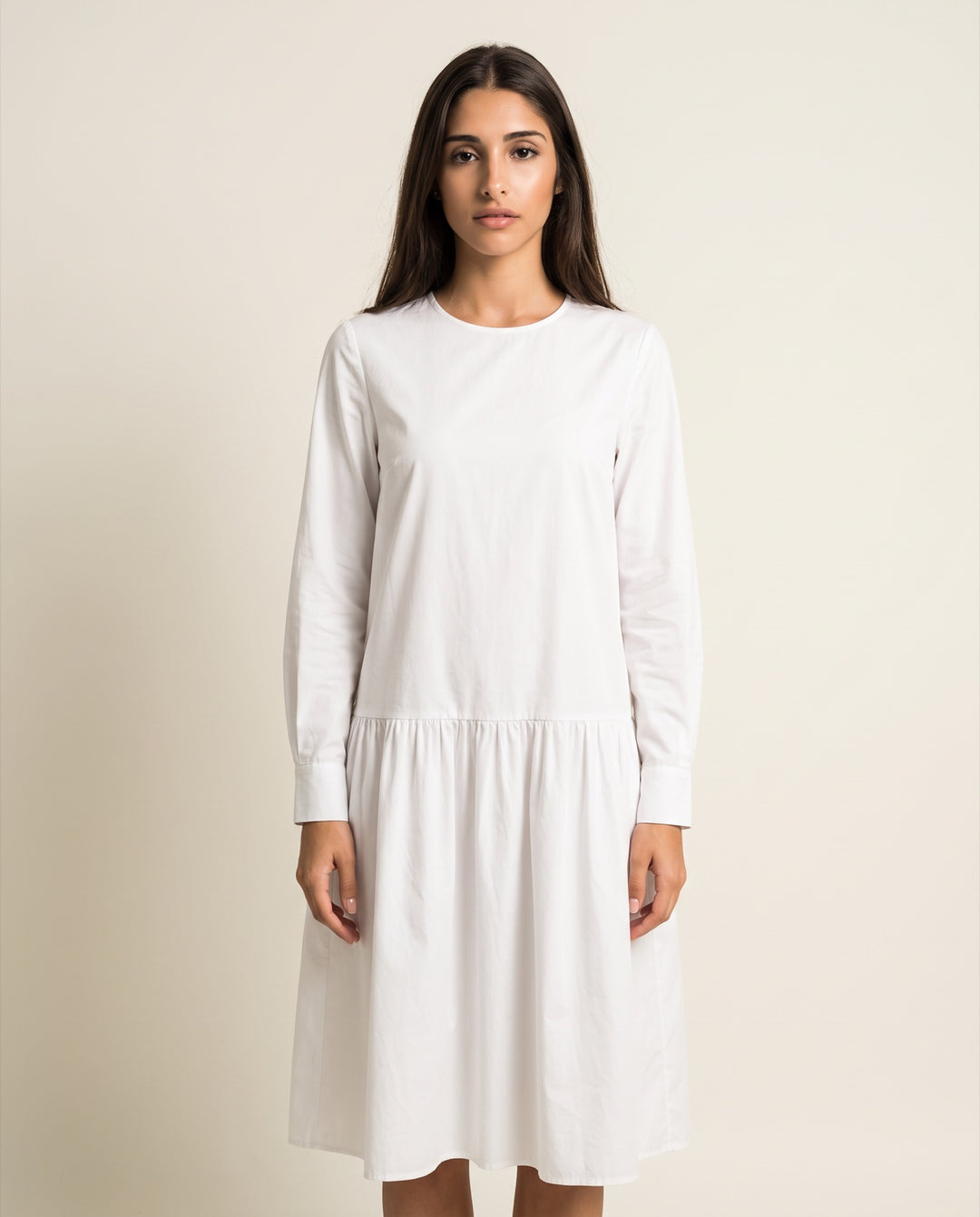 Drop-Waist Poplin Midi Dress
