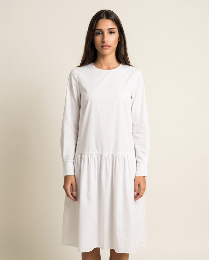 Drop-Waist Poplin Midi Dress