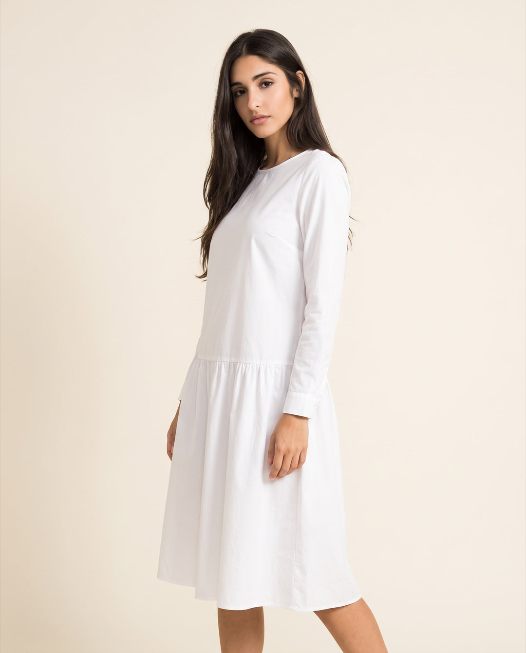Drop-Waist Poplin Midi Dress