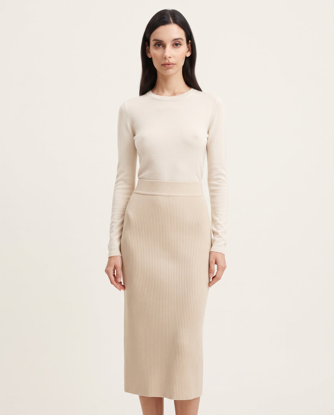 Ribbed Knit Midi Skirt