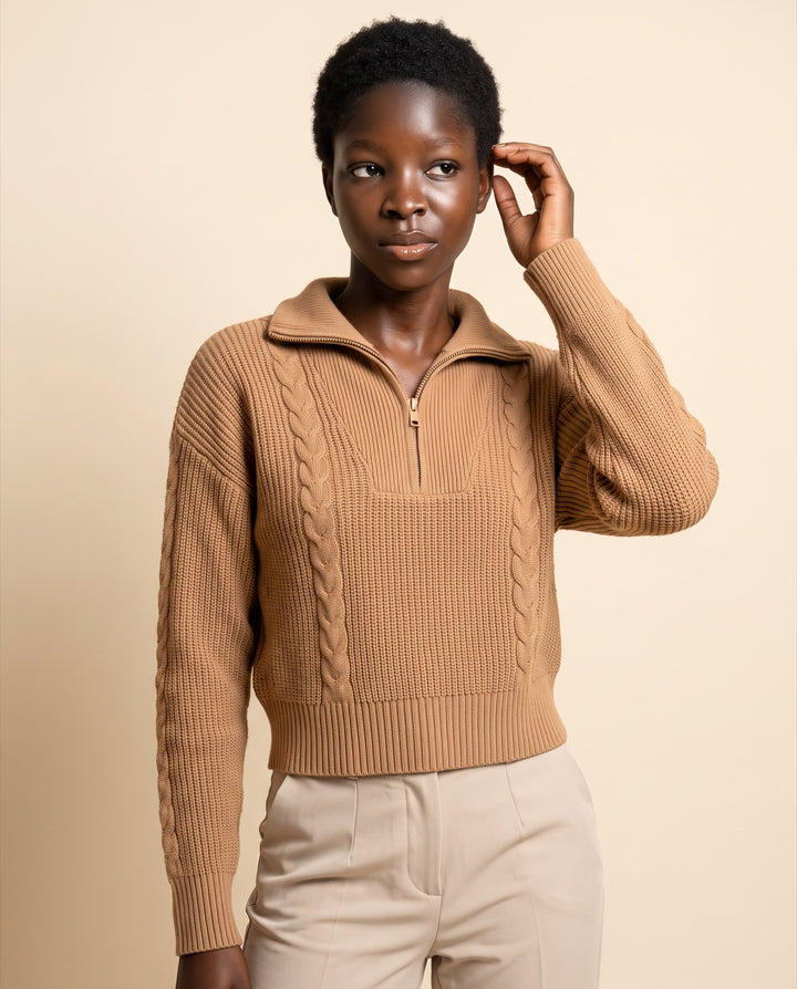 Cable Rib Half-Zip Pullover