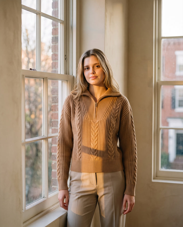 Cable Rib Half-Zip Pullover