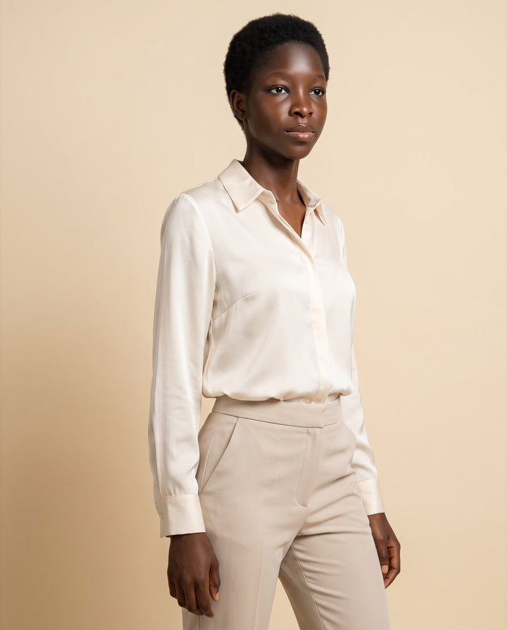 Matte Satin Button-Down Blouse