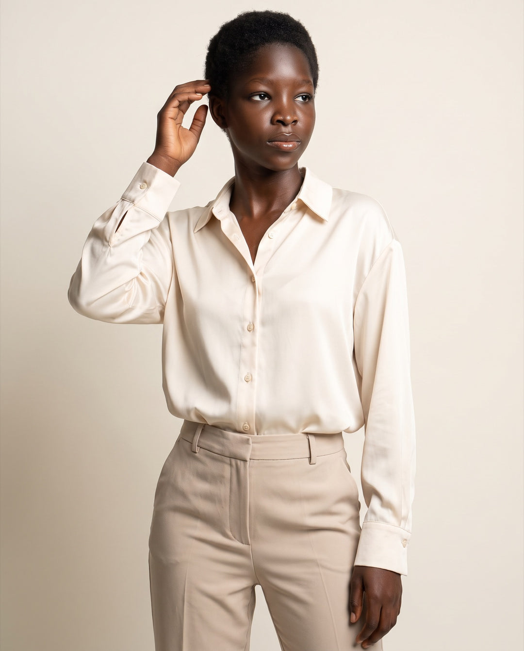Matte Satin Button-Down Blouse