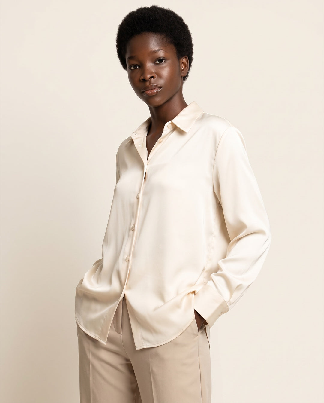 Matte Satin Button-Down Blouse