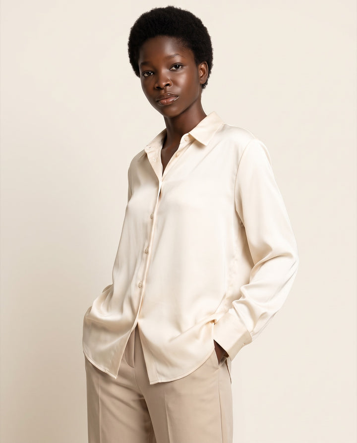 Matte Satin Button-Down Blouse