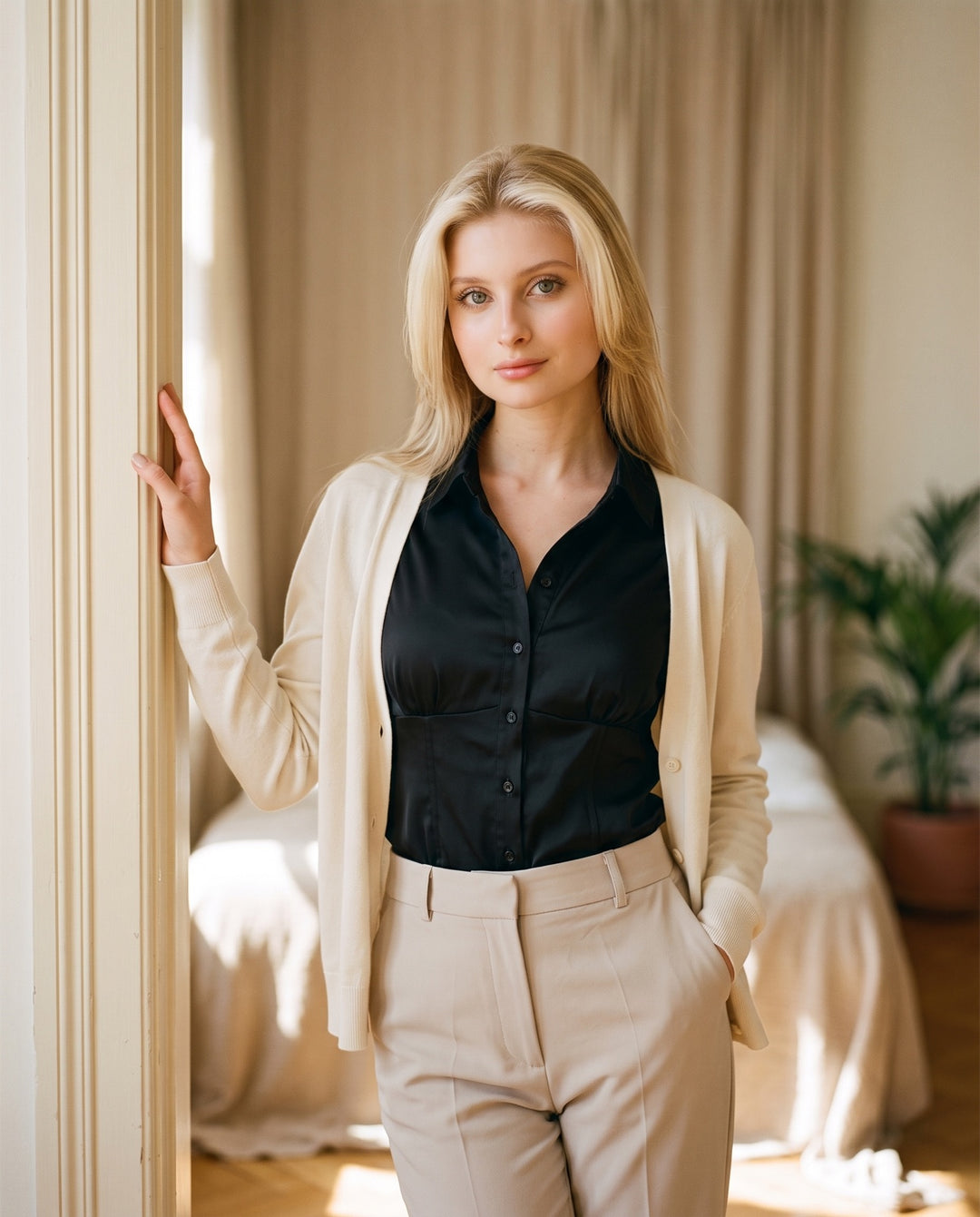 Matte Satin Button-Down Blouse