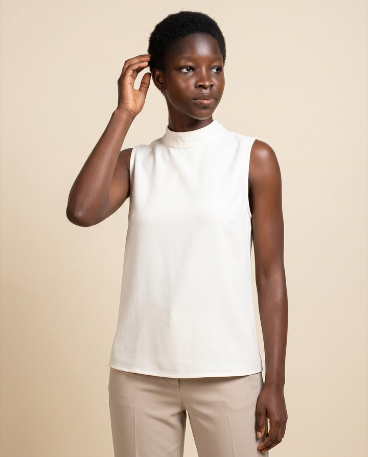 High-Neck Crepe Sleeveless Blouse