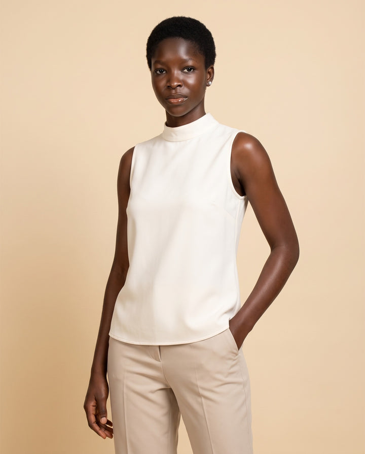 High-Neck Crepe Sleeveless Blouse