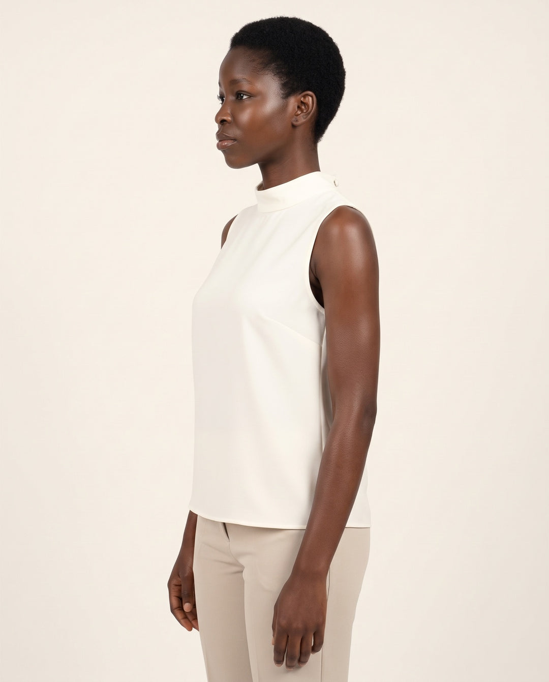 High-Neck Crepe Sleeveless Blouse