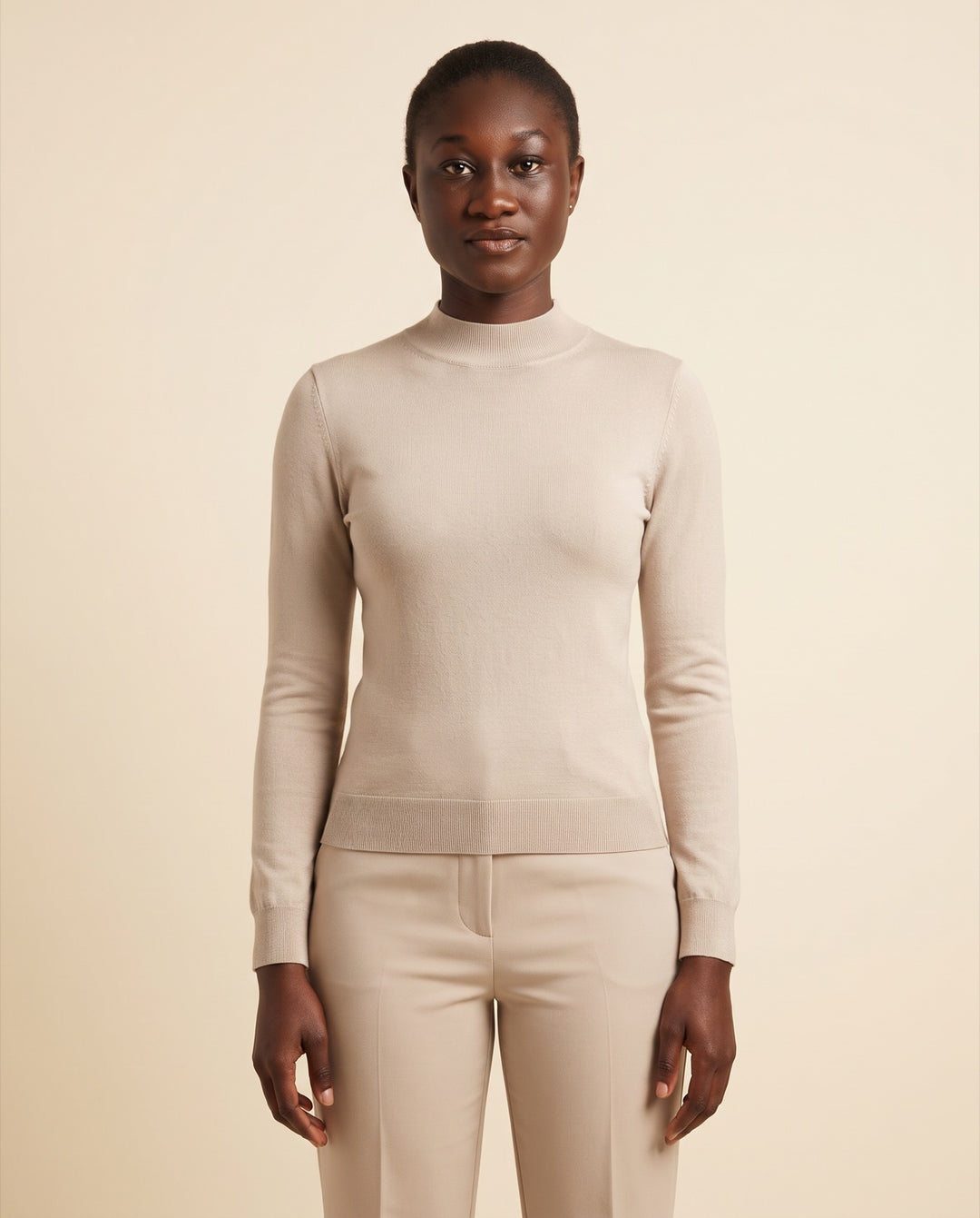 Fitted Fine-Knit Mock-Neck Top