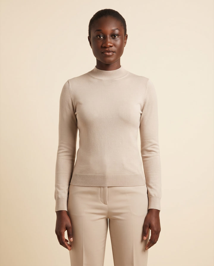 Fitted Fine-Knit Mock-Neck Top