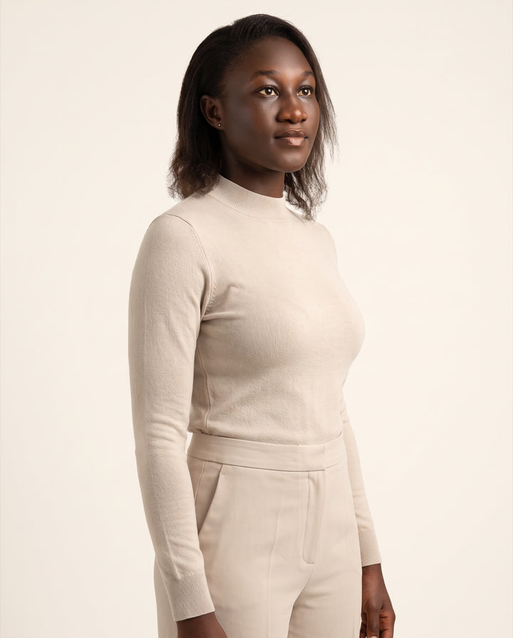 Fitted Fine-Knit Mock-Neck Top