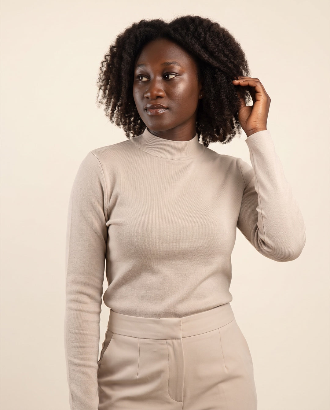 Fitted Fine-Knit Mock-Neck Top