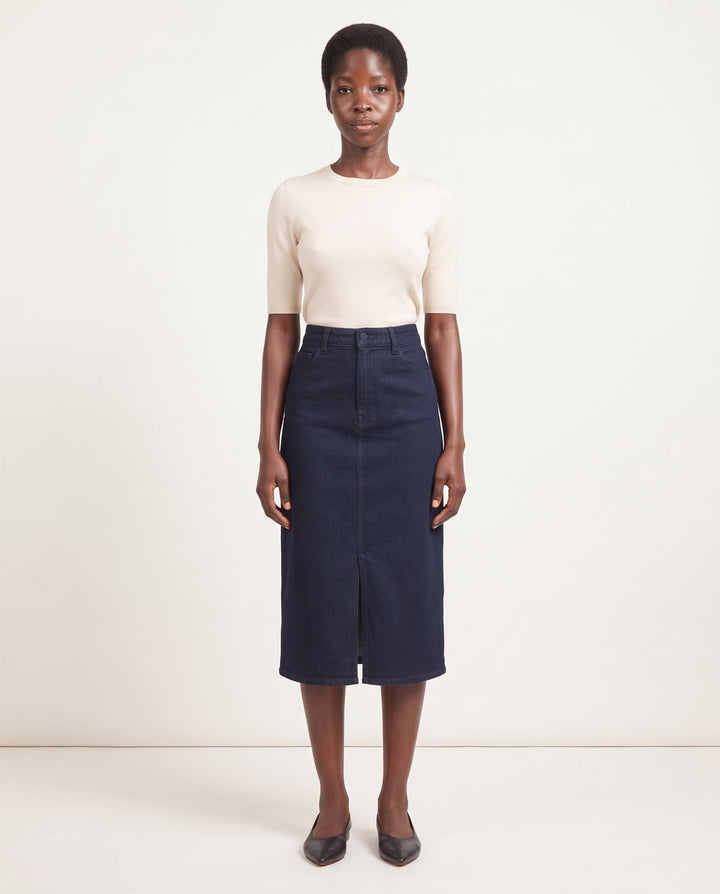 Straight Denim Midi Skirt