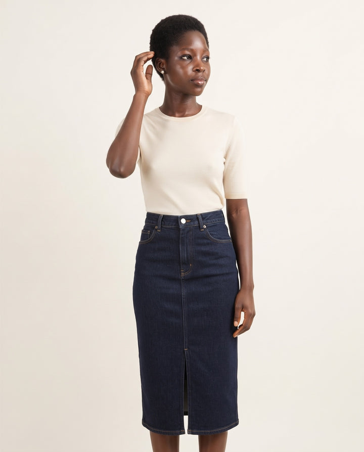 Straight Denim Midi Skirt