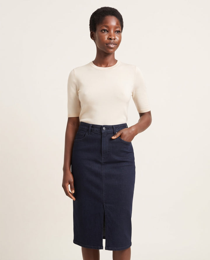 Straight Denim Midi Skirt