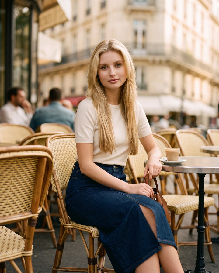 Straight Denim Midi Skirt