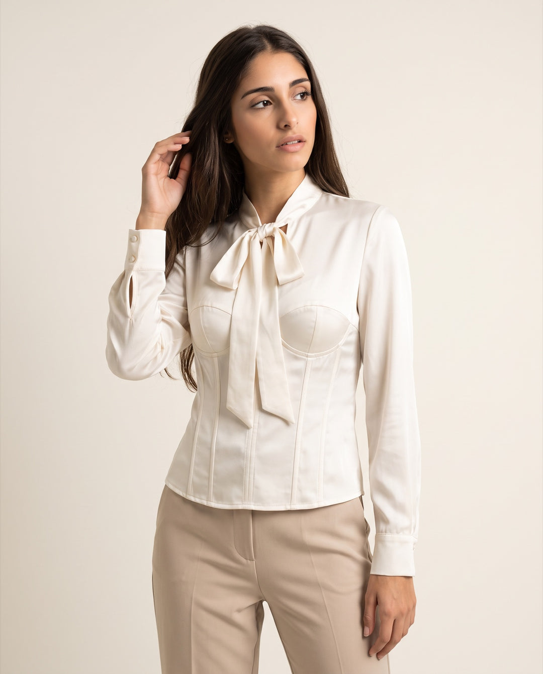 Tie-Neck Satin Blouse