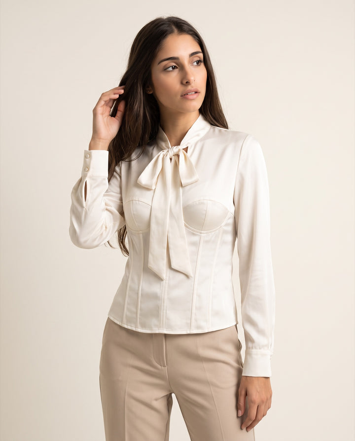 Tie-Neck Satin Blouse