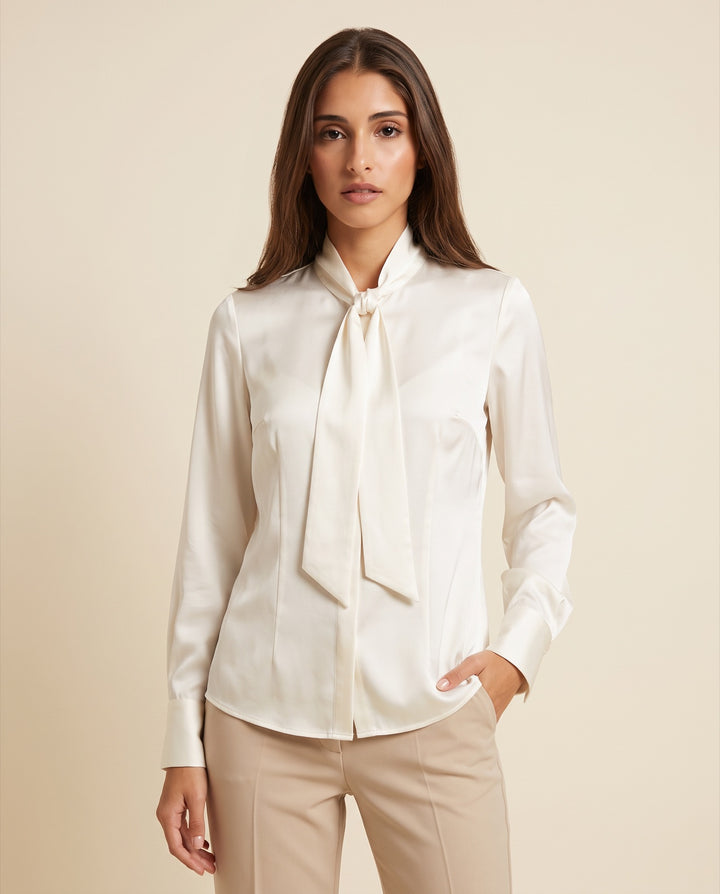 Tie-Neck Satin Blouse