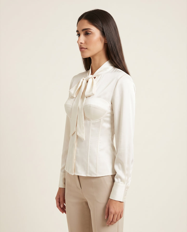 Tie-Neck Satin Blouse