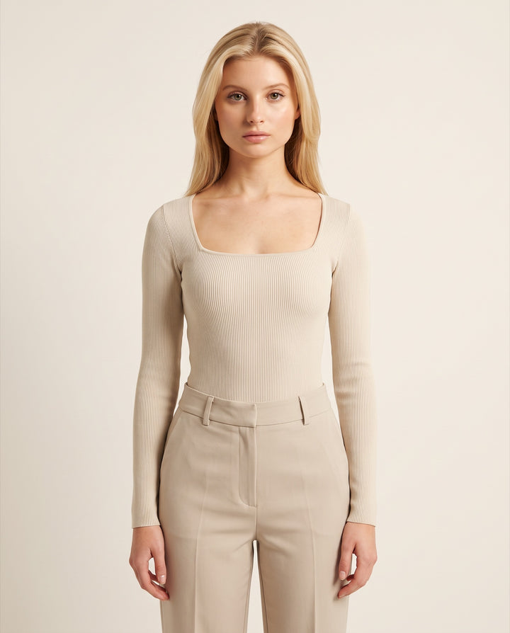 Ribbed Square-Neck Bodysuit