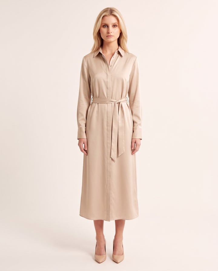 Matte Satin Shirt Dress